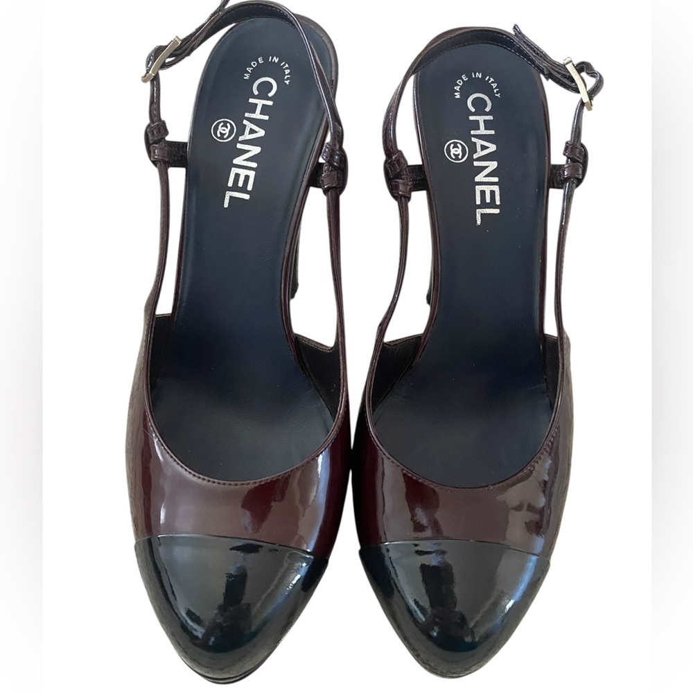 CHANEL Women's Black and Dark Brown Heels - Picture 2 of 10